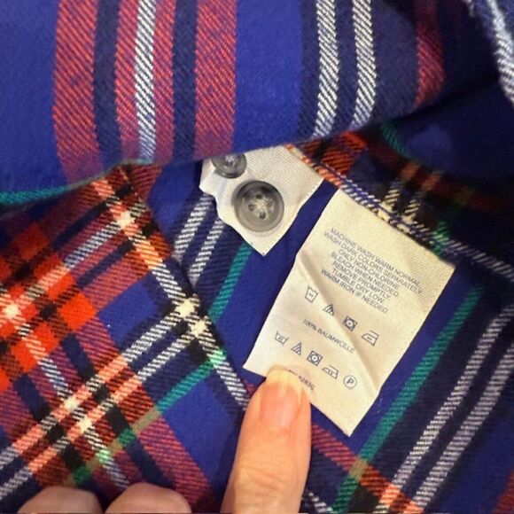 Lands' End Flannel Shirt Traditional Fit Contrast Cuffs Blue Red Size Large - Picture 7 of 14